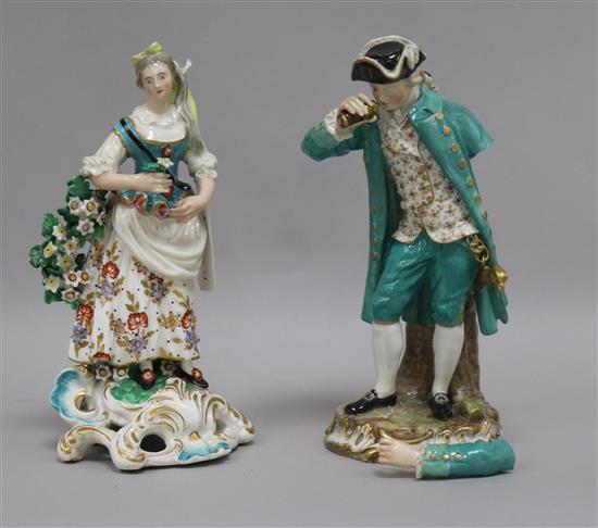 A Meissen figure and a Derby figure tallest 22cm